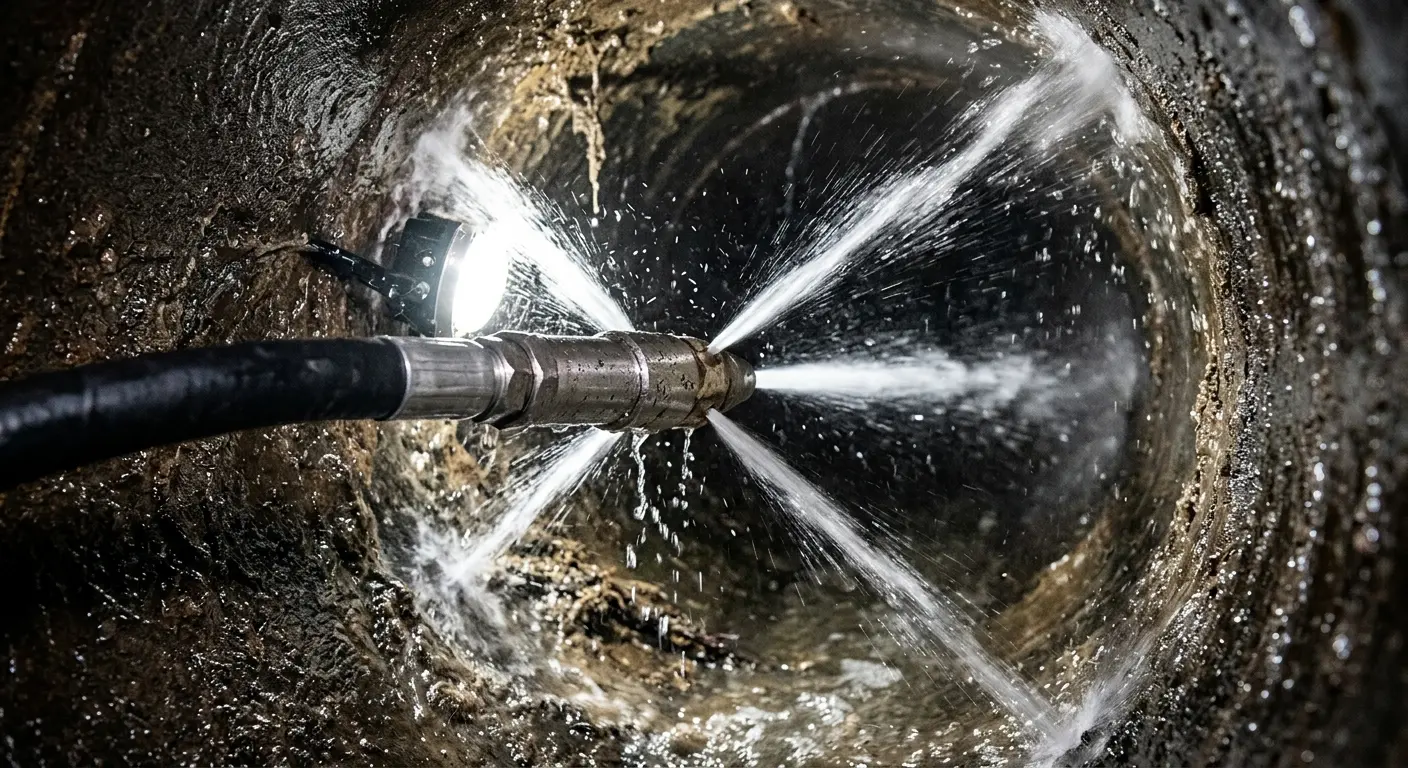 High-pressure hydro jetting nozzle cleaning sewer pipe for Sewer Cleanout in Adel